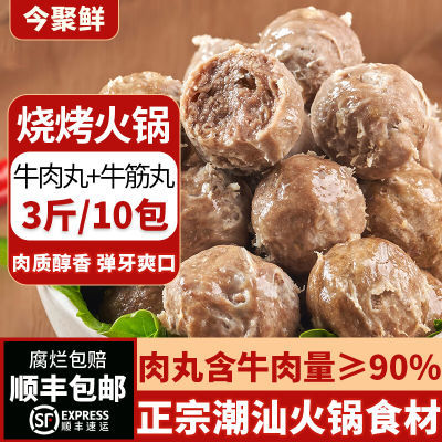 今聚鲜 3斤/10包手打潮汕牛肉丸牛筋丸潮汕火锅烧烤食材1.