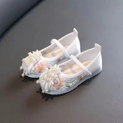 [新款]女童绣花鞋儿童古装鞋子民族宝宝手工布鞋汉服北京表演出