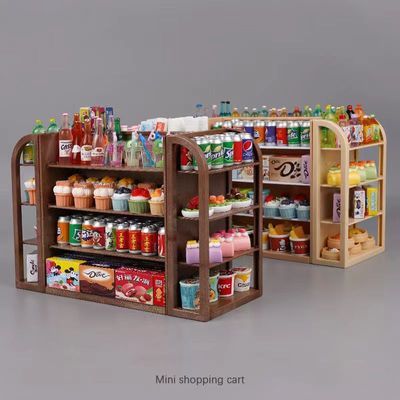 迷你儿童仿真超市四面货架娃娃屋拼装零食饮料食玩过家家玩具模型