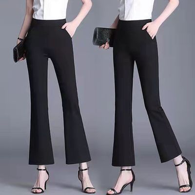 九分微喇叭裤女夏季薄款韩版高腰修身显瘦垂感黑色小个子西装女裤