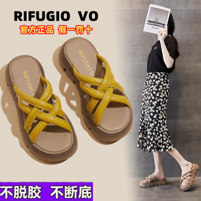 RIFUGIO VO真皮厚底拖鞋女潮ins外穿网红夏新款百搭复古增高凉鞋