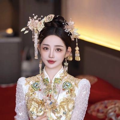 新娘中式头饰古减龄唯美汉服结婚饰品古典盘发古风秀禾服浅色发饰