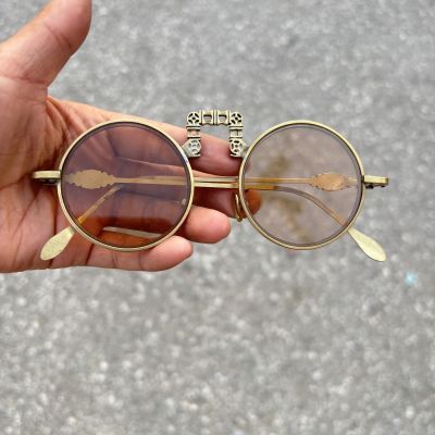 老式怀旧铜框地主眼镜复古非水晶茶色仿古墨镜护目镜太阳镜