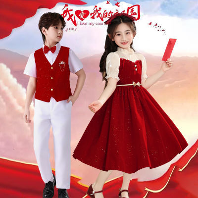 新中式儿童大合唱演出礼服套装中小学时尚演讲上台比赛诗歌公主风
