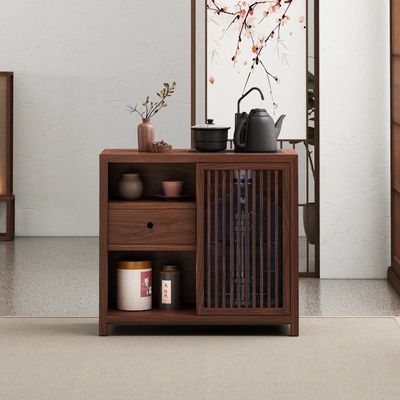 新中式榆木茶水柜中式茶边柜移动家用客厅实木烧水茶水柜简约
