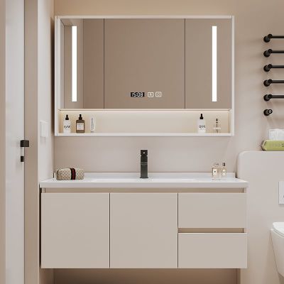 奶油风实木现代智能浴室镜柜卫生间落地式洗脸盆柜组合卫浴可定制