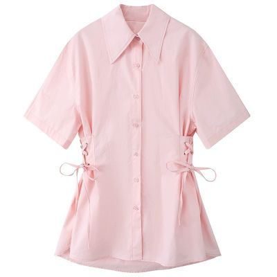 简约气质纯色衬衫女2024夏季设计感小众韩版收腰修身棉衬衣