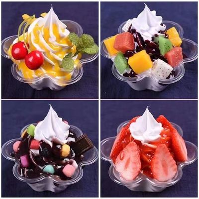 一次性炒酸奶梅花碗塑料水果沙拉碗冰粥刨冰碗KFC透明冰淇淋甜品