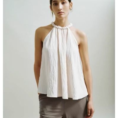 ZTUR2024夏季新款女装时髦甜美气质肌理感挂脖吊带衫
