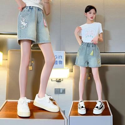 女童国风牛仔短裤2024夏季新款新中式复古爆款洋气时髦女孩裤