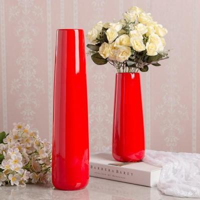 婚房台面陶瓷花瓶客厅装饰红色喜庆结婚花瓶中式白色现代简约玄关