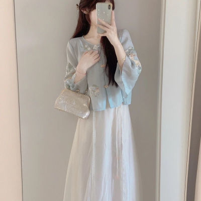 新中式国风套装女高级感重工夏季新款精致刺绣上衣半身裙子两件套