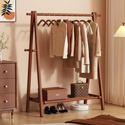 实木挂衣架落地卧室家用衣帽架加粗榉木置物架房间简易立式晾衣架