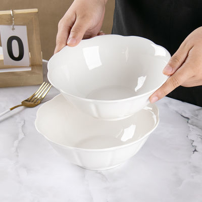 白瓷7英寸欧式家用花瓣盘纯色陶瓷餐具釉下彩沙拉碗大碗创意盘子