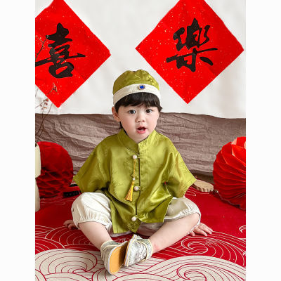 日常抓周礼服男女童周岁短新中式国风古风夏季宝宝唐装薄款套装