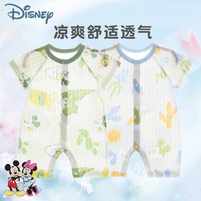 迪士尼Disney新生儿衣服婴儿短袖连体衣夏季薄款宝宝连体哈衣爬服