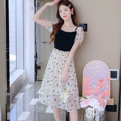 碎花裙连衣裙女夏季2025新款气质收腰显瘦吊带拼接高级感法式