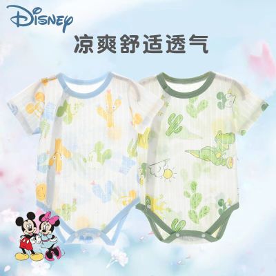 迪士尼Disney新生儿婴儿包屁衣夏季薄款宝宝连体衣服三角哈