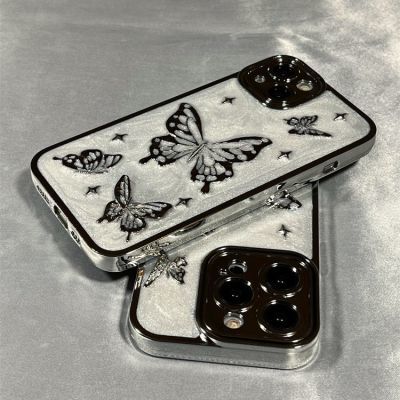 立体滴胶电镀银色蝴蝶适用iPhone14promax苹果13