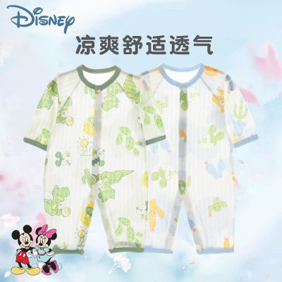 迪士尼Disney婴儿连体衣夏季薄空调服宝宝纯棉睡衣新生儿衣