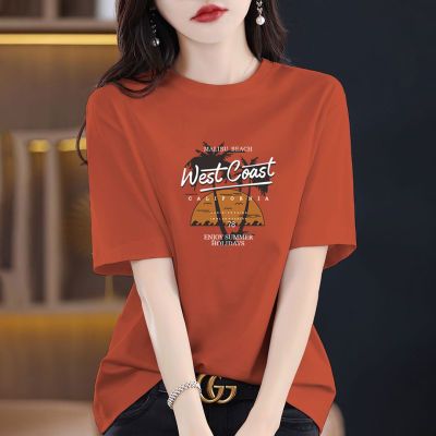 韩系高端橘色纯棉短袖T恤女2024夏季爆款时尚宽松显瘦百搭上