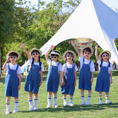 六一儿童演出服牛仔裤背带裤幼儿园毕业小学生表演服装啦啦队套装