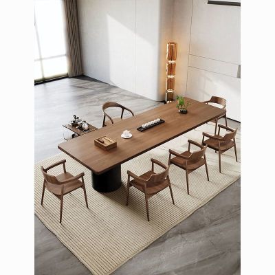 现代简约侘寂实木原木大板亚克力茶桌椅组合客厅办公茶台一桌五椅