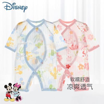 迪士尼Disney婴儿夏季连体衣长袖蝴蝶哈衣宝宝护肚薄和尚服