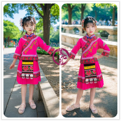 儿童少数民族服装土家族彝族侗族舞蹈三月女童壮族苗族瑶族演出服