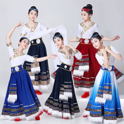 儿童藏族演出服民族56六一水袖女童表演壮族舞蹈少数民族服装