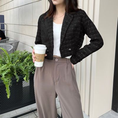 春秋季西服女羊毛短款卡其色休闲西装外套