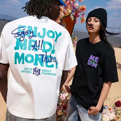 MEDM24SS国潮涂鸦字母印花短袖T恤男夏季宽松小众设计感