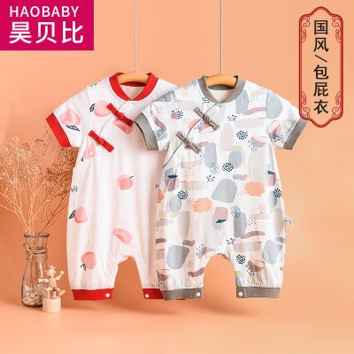 宝宝纯棉短袖连体衣婴儿半袖哈衣儿童中国风连身衣外穿夏季薄款