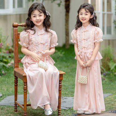 女童夏季套装2024新中式纯色国风潮流女孩复古网红套装洋气两