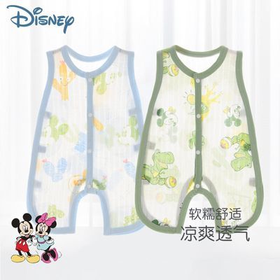 迪士尼Disney婴儿夏装无袖侧开琵琶衣夏季薄款宝宝连体衣背