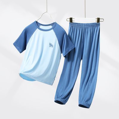 儿童睡衣夏季薄款莫代尔中大童男女童家居服短袖空调宝宝亲子套装