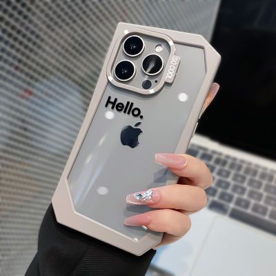 简约Hello不规则手机壳适用iPhone15pro透明防摔苹果13透明镜面壳