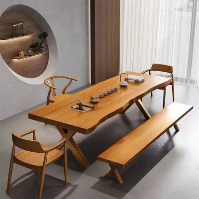 实木大板茶桌椅组合大型办公室现代简约家用茶几新中式阳台泡茶台