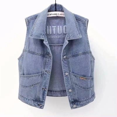 牛仔马甲女短款2024春秋新款百搭刺绣无袖夹克背心坎肩马夹上衣朝