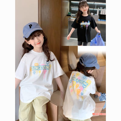女童T恤2024夏装新款韩版儿童时尚字母印花上衣宝宝洋气纯棉