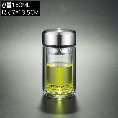 2024新款双层小号茶杯旅行玻璃杯加厚便携小容量水杯带盖180ML