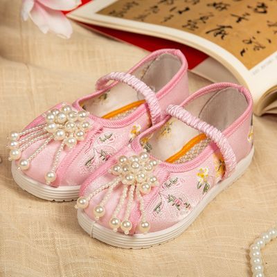 新款古风儿童古装汉服鞋子女童绣花鞋中国刺绣宝宝手工北京布鞋