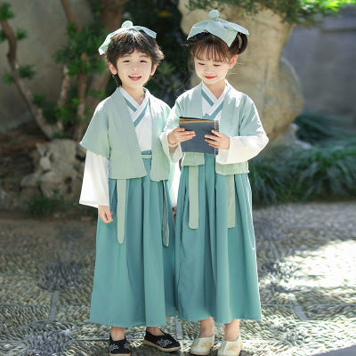 汉服男童中国风演出服古装书童女童小学生开笔三字经儿童国学服装