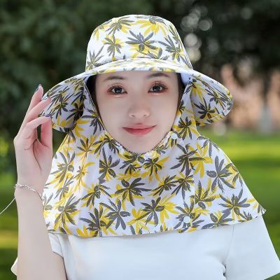 采茶干活户外防晒帽子女中老年连帽防紫外线遮脸护颈高档太阳帽夏