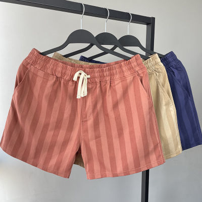 夏季男士薄款修身休闲条纹三分裤潮流纯棉3分裤短裤运动沙滩裤