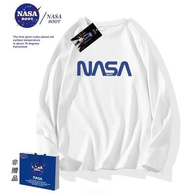 NASA联名款潮牌长袖T恤男女同款时尚百搭外穿打底圆领长袖蓝