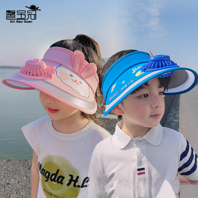 新款太阳帽带风扇防晒风扇帽防紫外线卡通空顶帽可充电遮阳帽新款