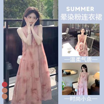 中国风高级温柔气质挂新中式盘扣天丝连衣裙小众设计氛围度假长裙