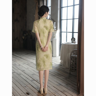 改良旗袍年轻款气质少女小个子夏季雪纺绿色日常新中式女装连衣裙
