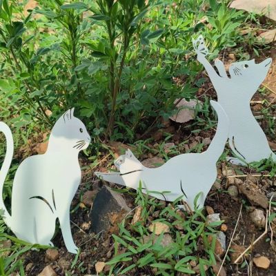 独立站金属艺术户外花园艺术装饰三件套猫咪地桩摆件庭院花园动物